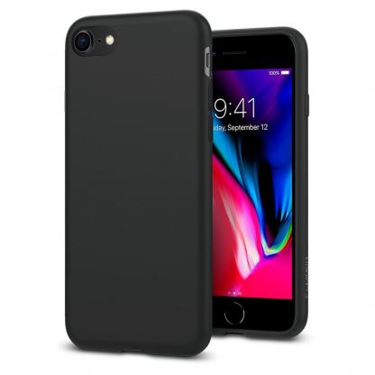 Spigen Liquid Crystal Case - тънък качествен термополиуретанов кейс за iPhone SE (2022), iPhone SE (2020), iPhone 8, iPhone 7 (черен) 