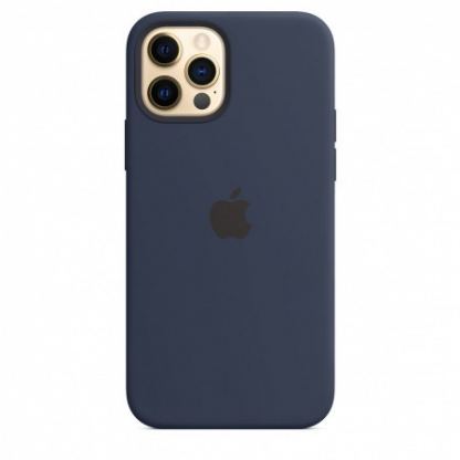 Apple iPhone Silicone Case with MagSafe - оригинален силиконов кейс за iPhone 12, iPhone 12 Pro с MagSafe (тъмносин)