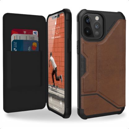 Urban Armor Gear Metropolis Supple Italian Leather (LTHR) - удароустойчив хибриден кейс тип портфейл за iPhone 12, iPhone 12 Pro (кафяв)