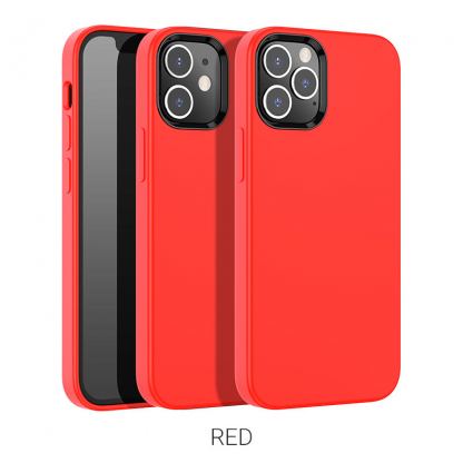 Hoco Pure Series Silicone Protective Case - силиконов (TPU) калъф за iPhone 12, iPhone 12 Pro (червен)