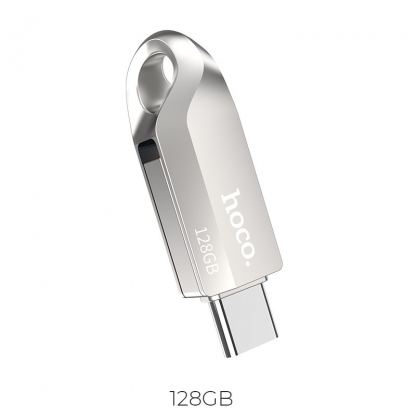 Hoco Premium 128GB USB-C Male Flash Drive + USB 3.0 Female - USB флаш памет с USB-C порт за компютри смартфони и таблети (сребрист)