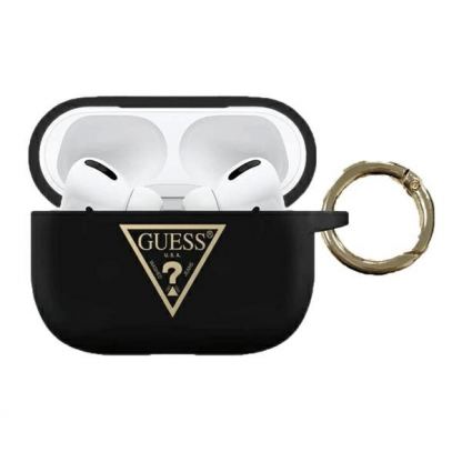 Guess Airpods Pro Triangle Logo Silicone Case - силиконов калъф с карабинер за Apple Airpods Pro (черен)
