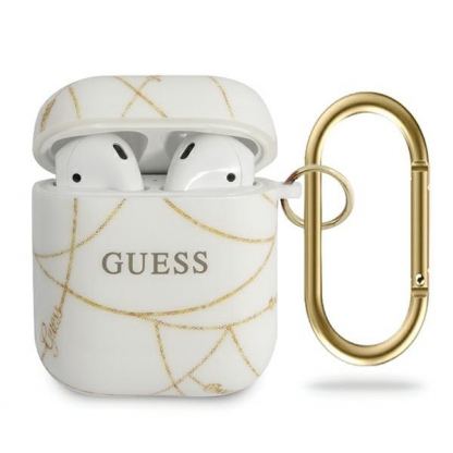 Guess Airpods Gold Chain Silicone Case - силиконов калъф с карабинер за Apple Airpods и Apple Airpods 2 (бял)