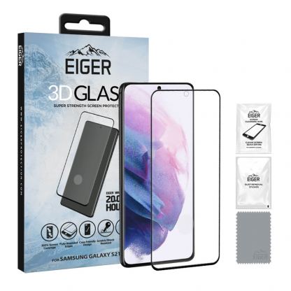 Eiger 3D Full Screen Tempered Glass - калено стъклено защитно покритие с извити ръбове за целия дисплея на Samsung Galaxy S21 Plus (черен-прозрачен)
