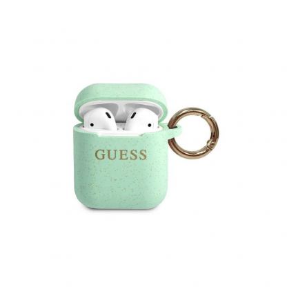 Guess Airpods Silicone Glitter Case - силиконов калъф с карабинер за Apple Airpods и Apple Airpods 2 (зелен)