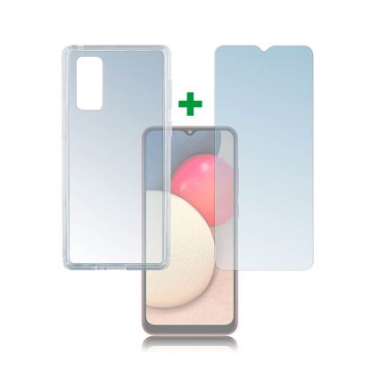 4smarts 360° Protection Set Limited Cover - тънък силиконов кейс и стъклено защитно покритие за дисплея на Samsung Galaxy A02s (прозрачен)