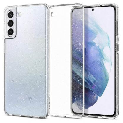 Spigen Liquid Crystal Case - тънък силиконов (TPU) калъф за Samsung Galaxy S21 (брокат-прозрачен)