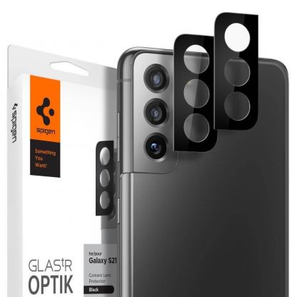 Spigen Optik Lens Protector - 2 броя предпазни стъклени протектори за камерата на Samsung Galaxy S21 Plus (черен)