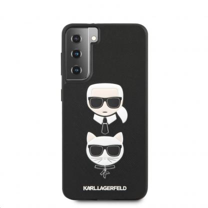 Karl Lagerfeld Saffiano Karl & Choupette Heads Case - дизайнерски кожен кейс за Samsung Galaxy S21 Plus (черен) 