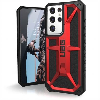 Urban Armor Gear Monarch Case - удароустойчив хибриден кейс за Samsung Galaxy S21 Ultra (червен)