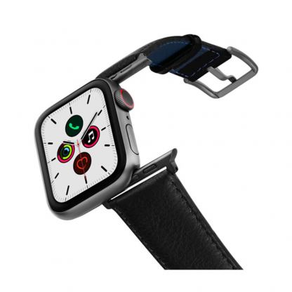 Meridio Ink Nappa Leather Band - уникална ръчно изработена кожена (естествена кожа) каишка за Apple Watch 42мм, 44мм (черен)