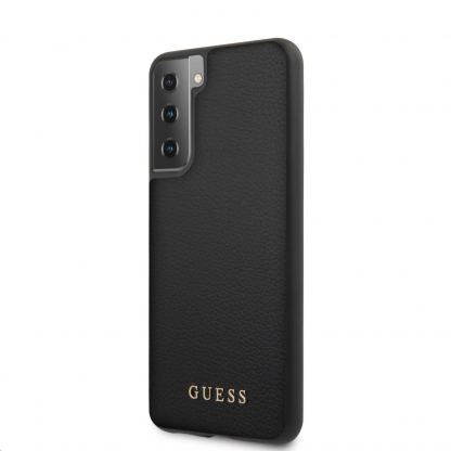 Guess Iridescent Leather Hard Case - дизайнерски кожен кейс за Samsung Galaxy S21 Plus (черен)