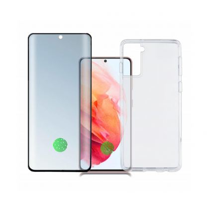 4smarts 360° Premium Protection Set UltraSonix - тънък силиконов кейс и стъклено защитно покритие за дисплея на Samusg Galaxy S21 (прозрачен)