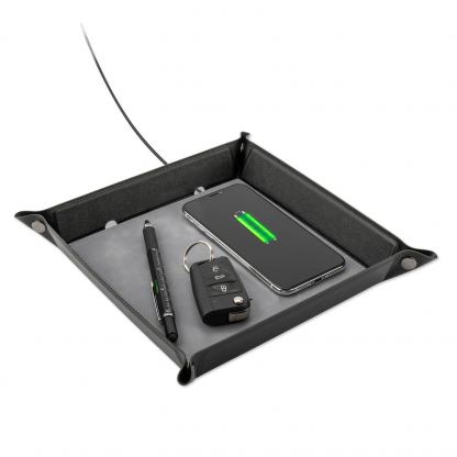 4smarts Pocket Tray Organizer, 15W - настолен органайзер с поставка (пад) за безжично зареждане за Qi съвместими устройства (черен)