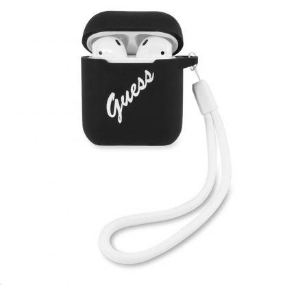 Guess Airpods Vintage Silicone Case - силиконов калъф с връзка за Apple Airpods и Apple Airpods 2 (черен)