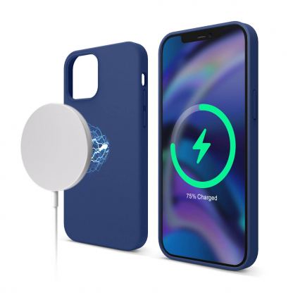 Elago MagSafe Soft Silicone Case - силиконов (TPU) калъф с вграден магнитен конектор (MagSafe) за iPhone 12, iPhone 12 Pro (тъмносин)