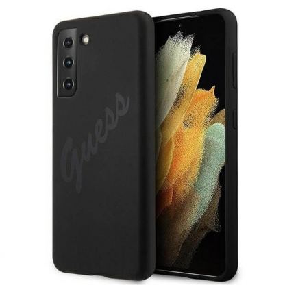 Guess Silicone Script Vintage Silicone Case - дизайнерски силиконов кейс за Samsung Galaxy S21 (черен)
