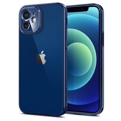 Spigen Optik Crystal Case - тънък силиконов (TPU) калъф за iPhone 12 (син-прозрачен)