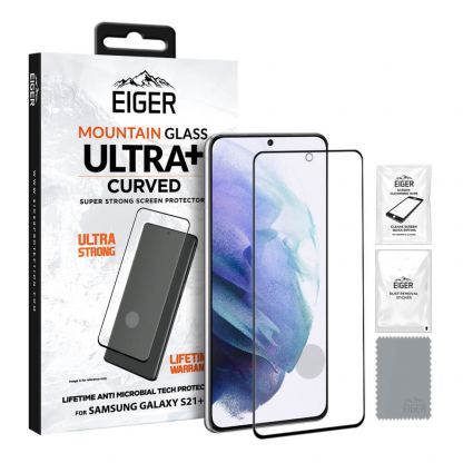 Eiger Mountain Glass Ultra Plus Tempered Glass - калено стъклено защитно покритие с извити ръбове за дисплея на Samsung Galaxy S21 Plus (прозрачен)