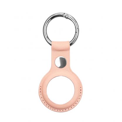 PU Leather Keyring Keychain Case - стилен ключодържател от изкуствена кожа за Apple AirTag (розов)