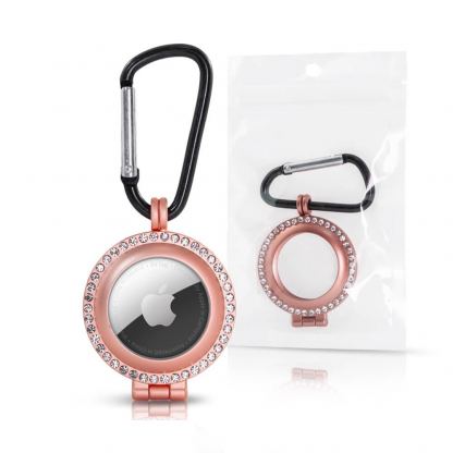 ComT AirTag Glamour Metal Cover - кейс с кристали и карабинер за Apple AirTag (розов)
