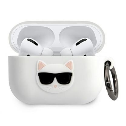 Karl Lagerfeld Airpods Pro Choupette Silicone Case - силиконов калъф с карабинер за Apple Airpods Pro (бял)