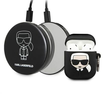 Karl Lagerfeld Airpods Ikonik Silicone Case and Power Bank - комплект силиконов калъф за Apple Airpods, Airpods 2 и външна батерия (черен)