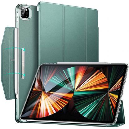 ESR Ascend Trifold Case - полиуретанов калъф с поставка и отделение за Apple Pencil 2 за iPad Pro 12.9 M1 (2021) (тъмнозелен)