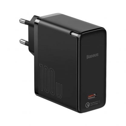 Baseus GaN 2 Fast Charger 1C 100W (TZCCGAN-L01) - захранване за ел. мрежа за лаптопи, смартфони и таблети с USB-C изход и технология за бързо зареждане и USB-C кабел (черен)
