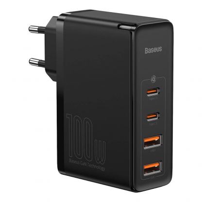 Baseus GaN 2 Pro Charger 100W (CCGAN2P-L01) - захранване за ел. мрежа за лаптопи, смартфони и таблети с 2xUSB и 2xUSB-C изходи с технология за бързо зареждане и USB-C кабел (черен)