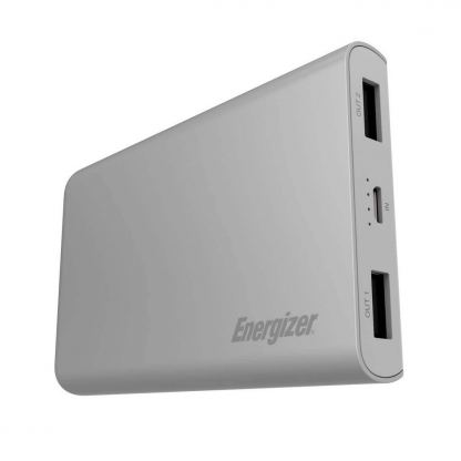 Energizer HighTech Power Bank 8000 mAh - преносима външна батерия с 2xUSB-A изходи за зареждане на мобилни устройства (тъмносив)
