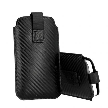 Vennus Carbon Pouch Size 17 - вертикален кожен калъф, тип джоб с лента за издърпване за iPhone 11 Pro Max, iPhone XS Max, Huawei P40 Pro, Huawei P40 Lite, Galaxy S10 Plus и други (черен)