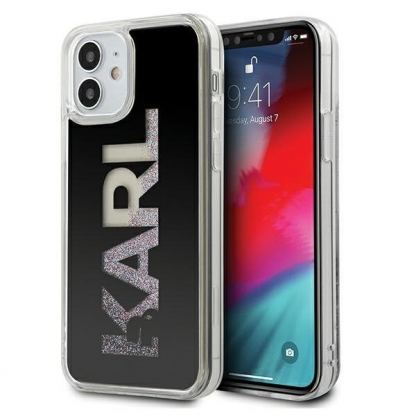 Karl Lagerfeld Liquid Glitter Karl Logo Case - дизайнерски кейс с висока защита за iPhone 12 mini (черен)