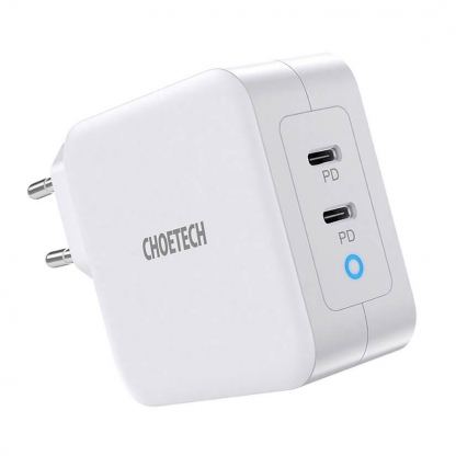Choetech GaN Fast Charger 100W USB-C PD Wall Charger - захранване с 2 x USB-C изхода и с технология за бързо зареждане (бял) 
