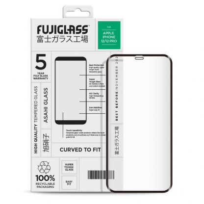 Fuji Curved-to-fit Screen Protector - калено стъклено защитно покритие за дисплея на iPhone 12 Pro Max (черен-прозрачен)