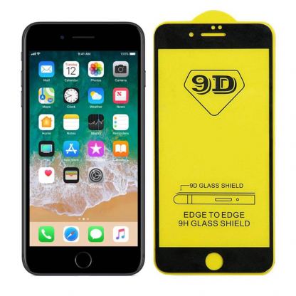 Premium Full Glue 9D Edge to Edge Tempered Glass - обхващащо и ръбовете стъклено защитно покритие за дисплея на iPhone SE (2020), iPhone 8, iPhone 7 (черен)