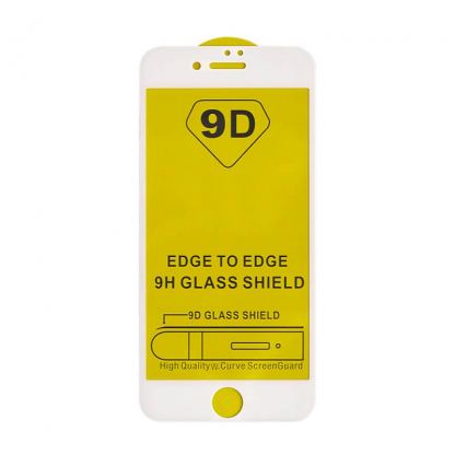 Premium Full Glue 9D Edge to Edge Tempered Glass - обхващащо и ръбовете стъклено защитно покритие за дисплея на iPhone 8 Plus, iPhone 7 Plus (бял) (bulk)
