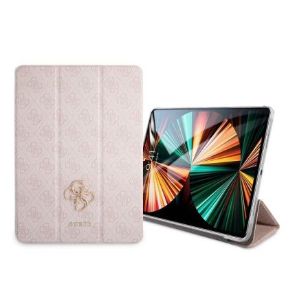 Guess 4G Folio Cover - дизайнерски кожен кейс и поставка за iPad Pro 12.9 M1 (2021) (розов)