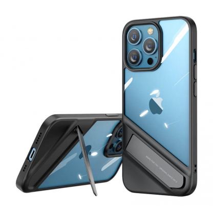 Ugreen Fusion Kickstand Case - хибриден удароустойчив кейс с поставка за iPhone 13 Pro (черен-прозрачен)
