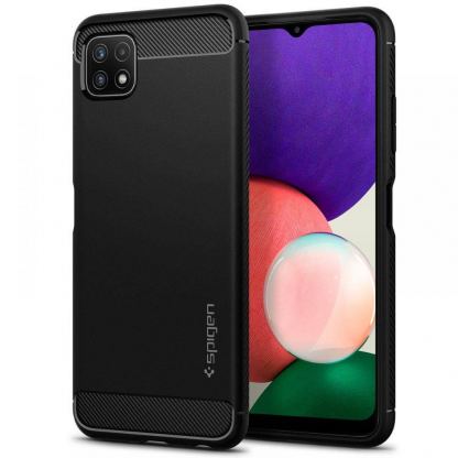 Spigen Rugged Armor Case - тънък качествен силиконов (TPU) калъф за Samsung Galaxy A22 5G (черен)