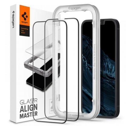 Spigen Glass.Tr Align Master Full Cover Tempered Glass - калено стъклено защитно покритие за целия дисплей на iPhone 13 mini (черен-прозрачен) (2 броя)