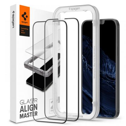Spigen Glass.Tr Align Master Full Cover Tempered Glass - калено стъклено защитно покритие за целия дисплей на iPhone 13,  iPhone 13 Pro (черен-прозрачен) (2 броя)