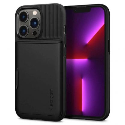 Spigen Slim Armor CS Case - хибриден кейс с отделение за кр. карти и най-висока степен на защита за iPhone 13 Pro (черен)