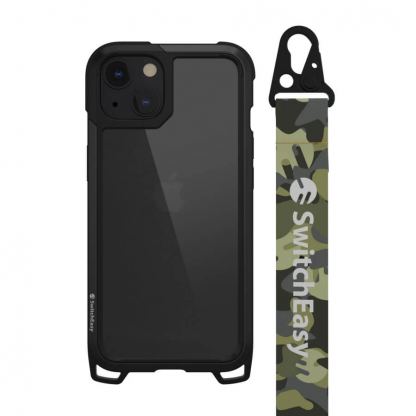 SwitchEasy Odyssey Camo Green Case - удароустойчив хибриден кейс с връзка и карабинер за iPhone 13 (черен) 
