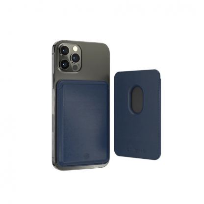 SwitchEasy MagWallet Leather Card Holder with MagSafe - кожен портфейл (джоб) за прикрепяне към iPhone с MagSafe (тъмносин)