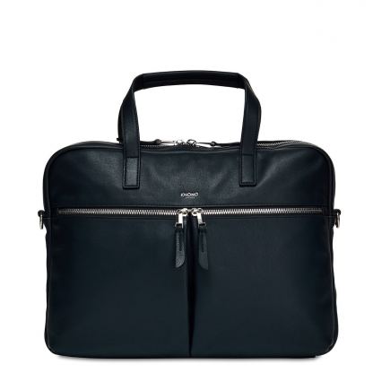 Knomo Hanover Slim Leather Laptop Briefcase 14 - луксозна чанта за MacBook и преносими компютри до 14 инча (тъмносин)