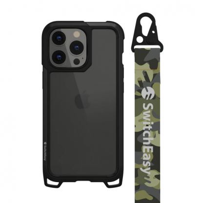 SwitchEasy Odyssey Camo Green Case - удароустойчив хибриден кейс с връзка и карабинер за iPhone 13 Pro (черен) 
