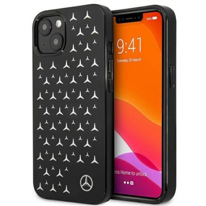 Mercedes Silver Stars Pattern Silicone Case - дизайнерски силиконов кейс за iPhone 13 (черен)