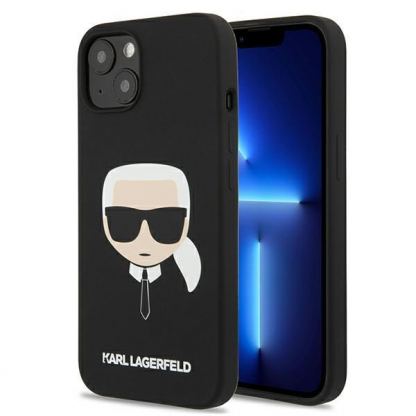 Karl Lagerfeld Head Silicone Case - дизайнерски силиконов кейс за iPhone 13 (черен)