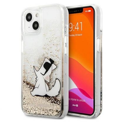 Karl Lagerfeld Liquid Glitter Choupette Fun Case - дизайнерски кейс с висока защита за iPhone 13 (прозрачен)